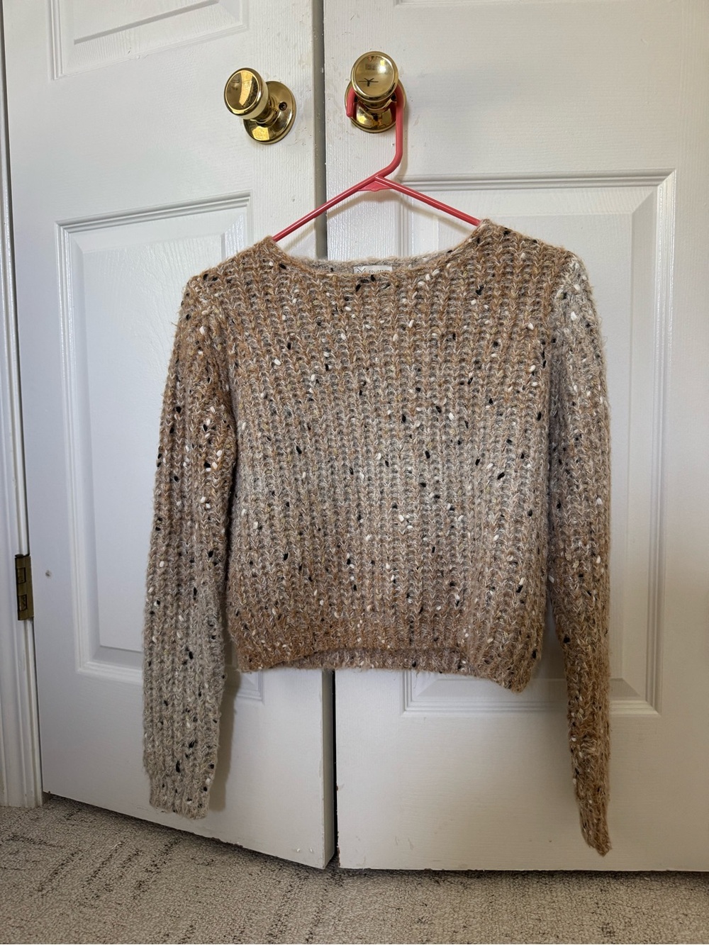 Beige Speckled Open-Weave Crewneck Sweater